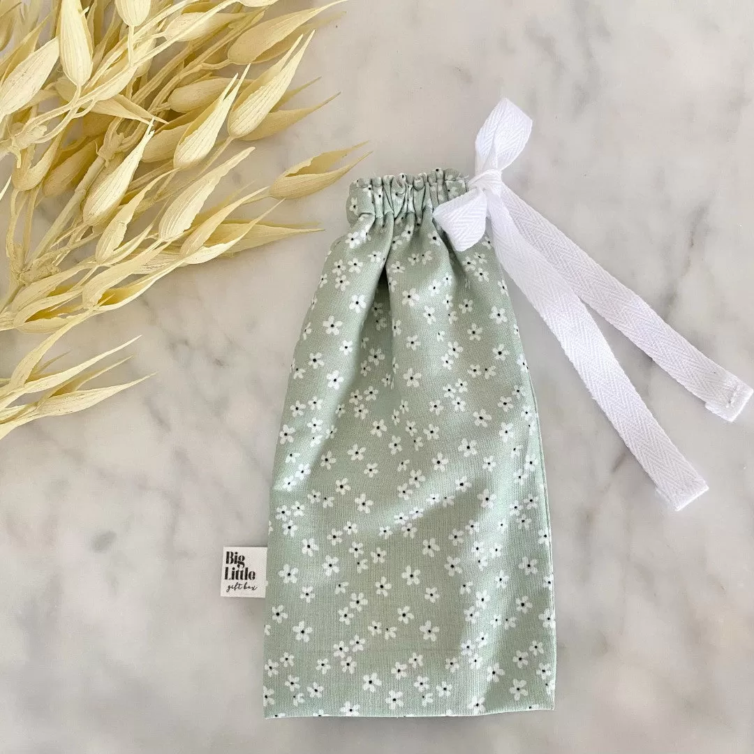 Mint Floral Drawstring Bag