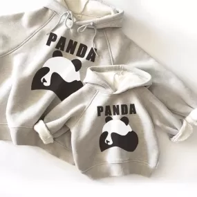 Mommy and Me Winter Solid Cute Panda Long Sleeve Hooded Sweater