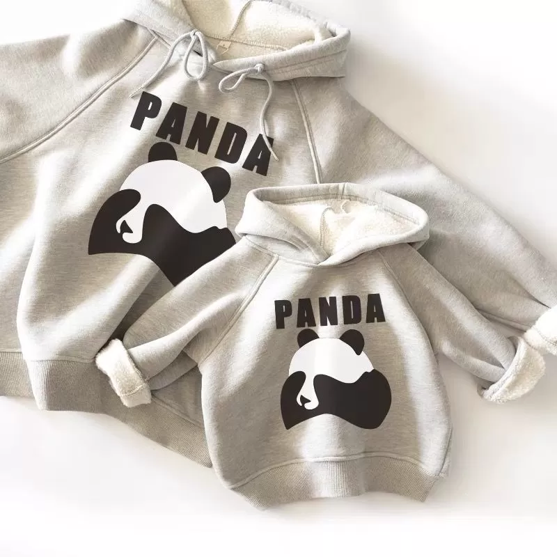 Mommy and Me Winter Solid Cute Panda Long Sleeve Hooded Sweater