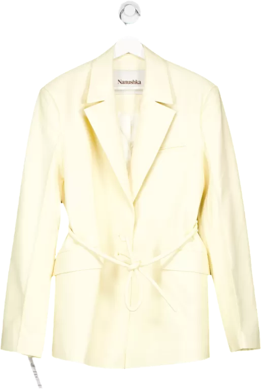 Nanushka Pale Yellow / Cream Mariko Belted Vegan Leather Blazer UK S