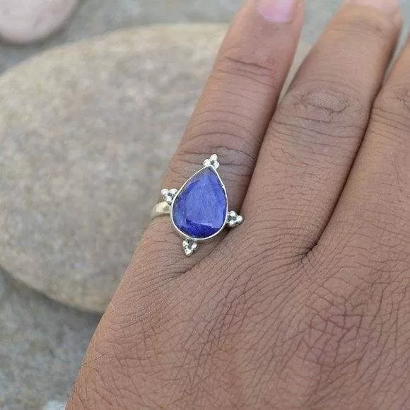 Natural Blue Sapphire Gemstone Ring, Sterling Silver, September Birthstone Gift Ring, Sapphire Jewelry, Nickel Free