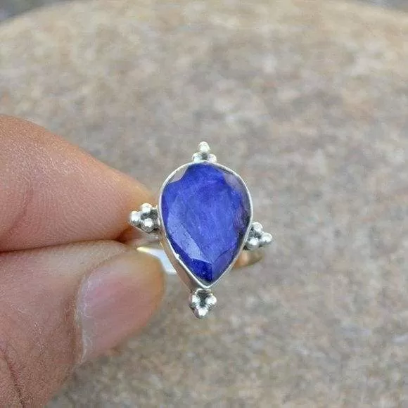 Natural Blue Sapphire Gemstone Ring, Sterling Silver, September Birthstone Gift Ring, Sapphire Jewelry, Nickel Free