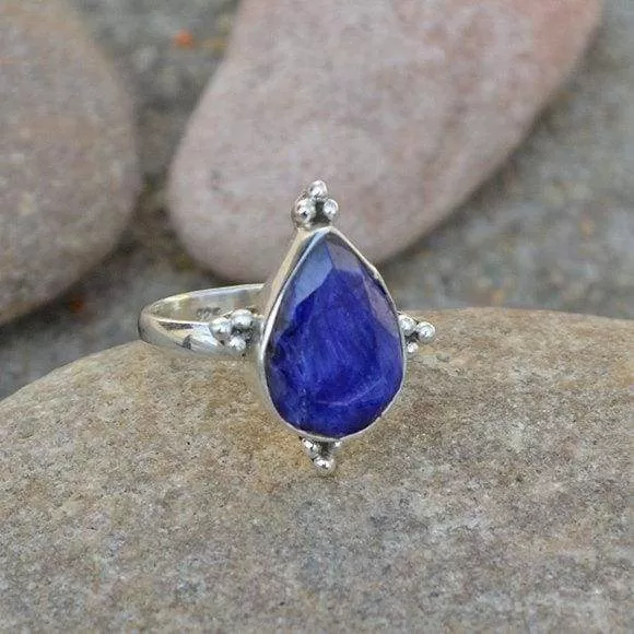 Natural Blue Sapphire Gemstone Ring, Sterling Silver, September Birthstone Gift Ring, Sapphire Jewelry, Nickel Free