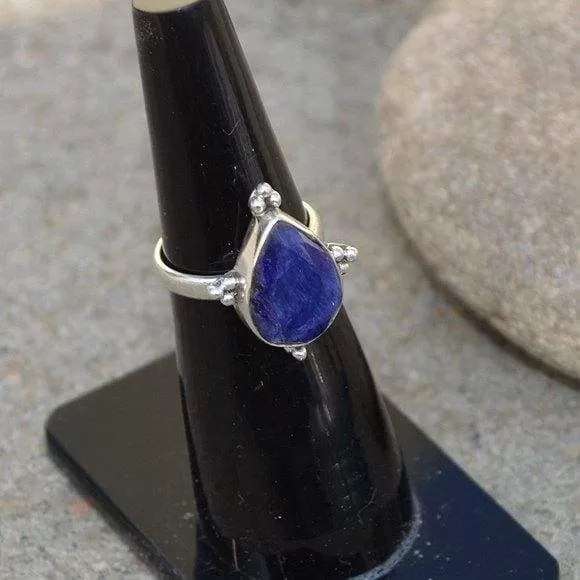 Natural Blue Sapphire Gemstone Ring, Sterling Silver, September Birthstone Gift Ring, Sapphire Jewelry, Nickel Free