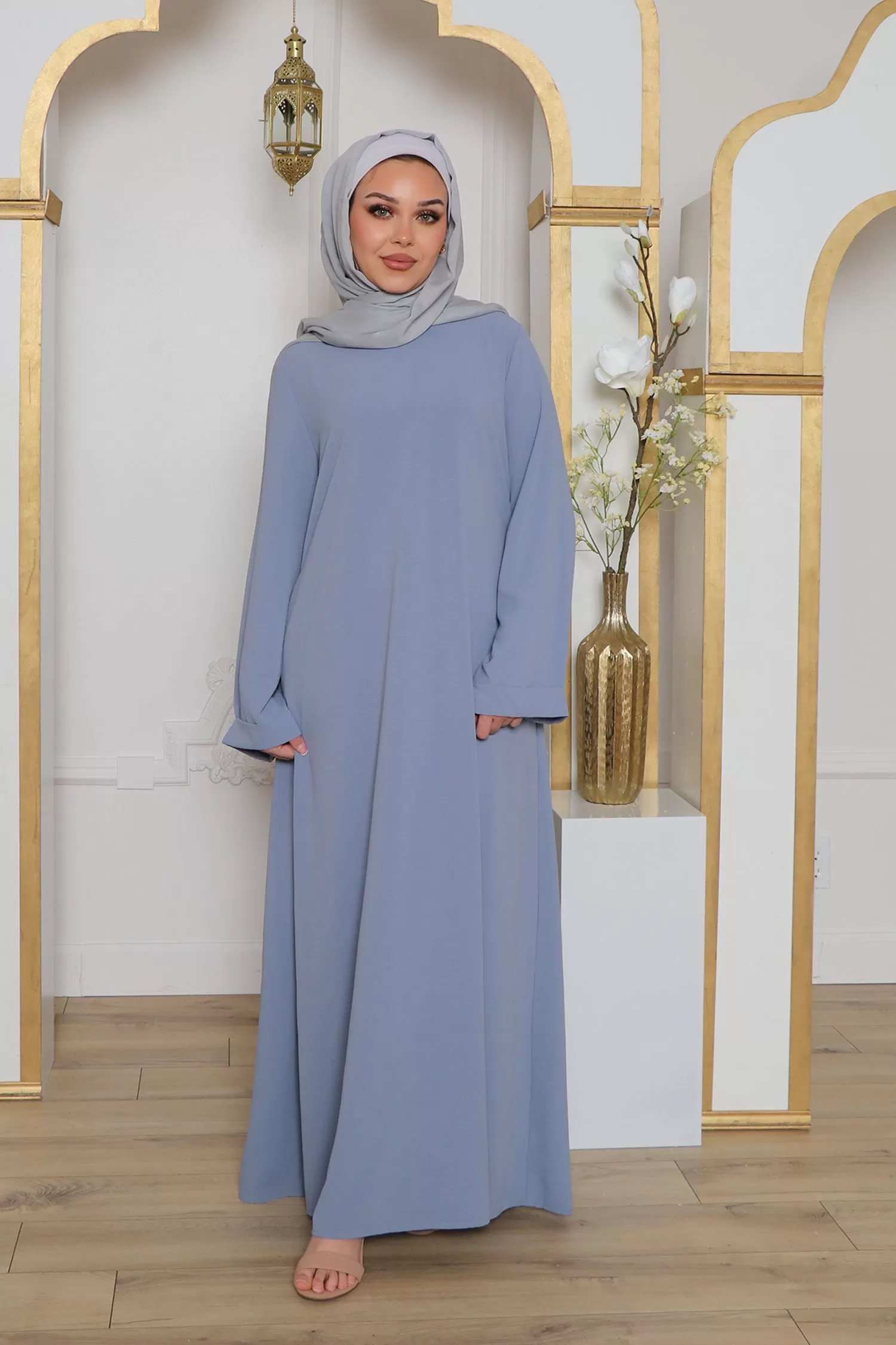 Nila Linen Essential Abaya- Blue Gray