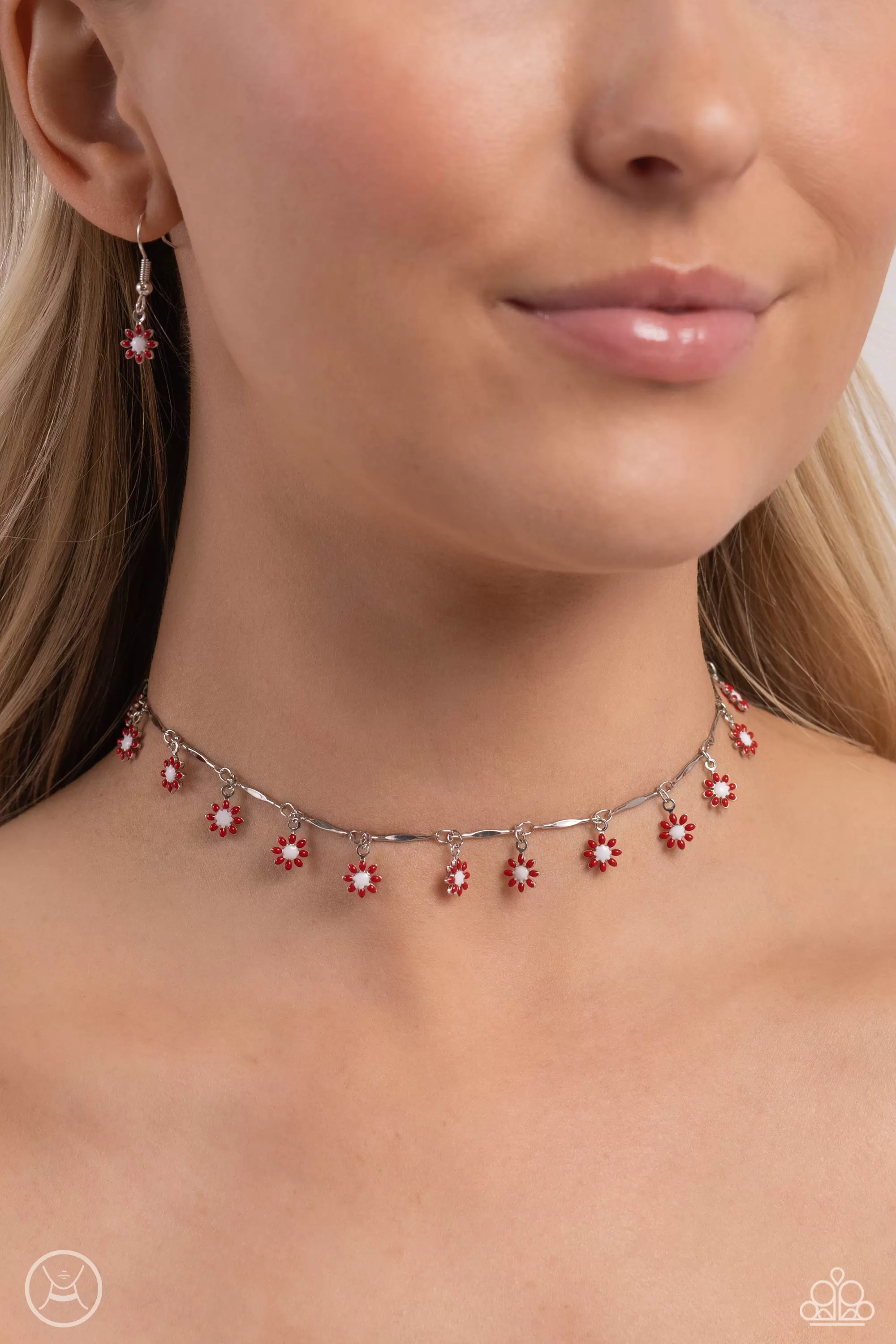 Paparazzi Delicate Display Red Choker Necklace & Earring Set