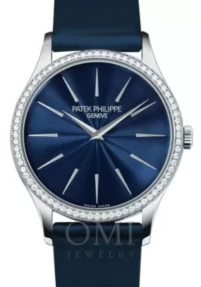 Patek Philippe Calatrava Ladies White Gold Blue Dial 4897G-001 With Leather Strap