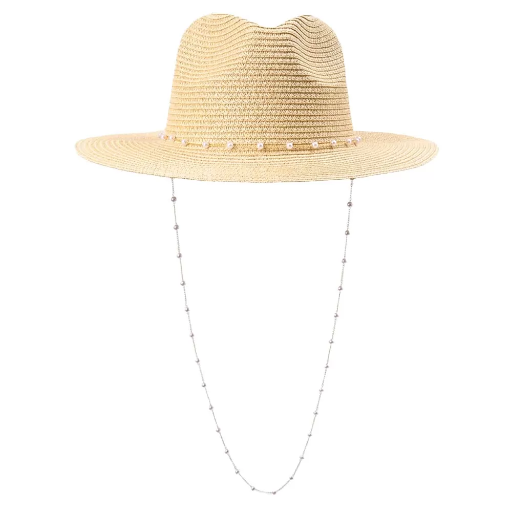 Pearl Embellished Panama Straw Sun Hat