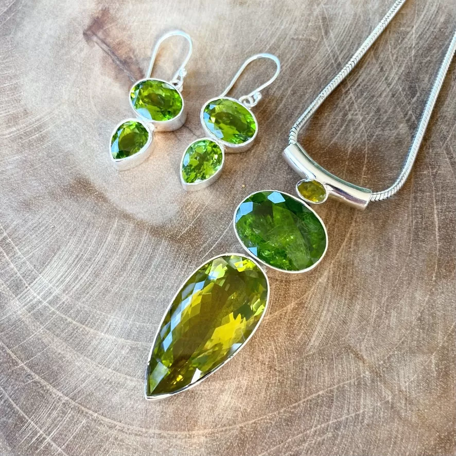 Peridot Double Stone Drop Earrings - Grace