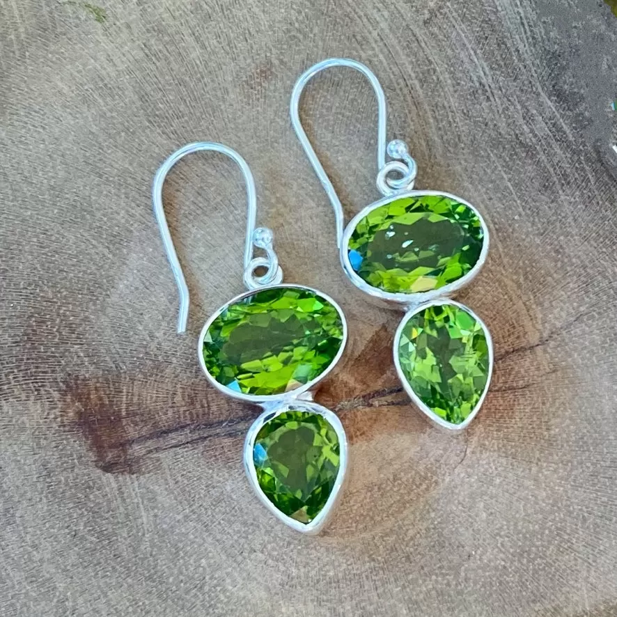 Peridot Double Stone Drop Earrings - Grace