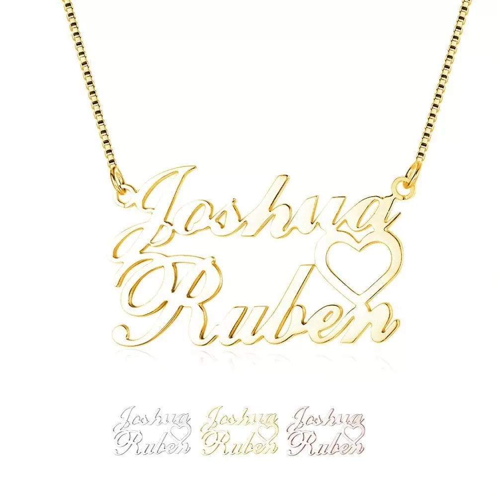 Personalized 2 Names Necklace with Heart