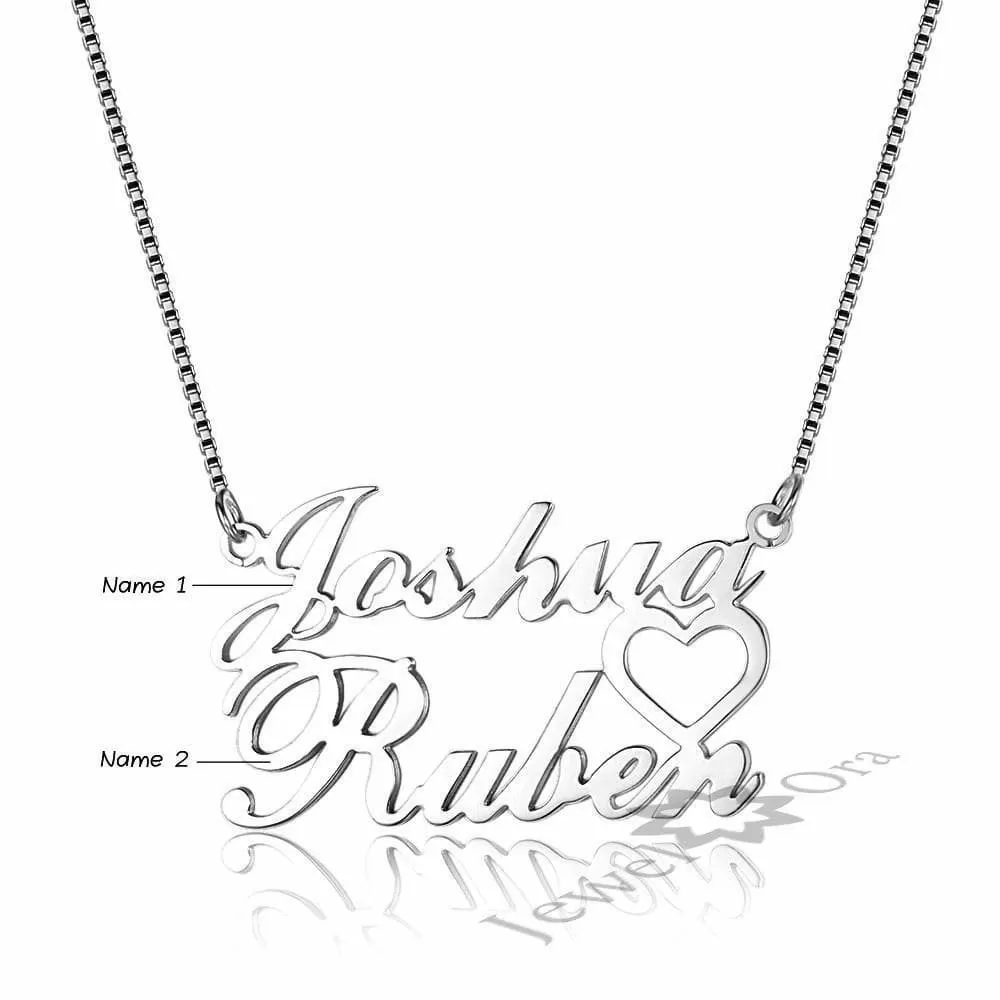 Personalized 2 Names Necklace with Heart