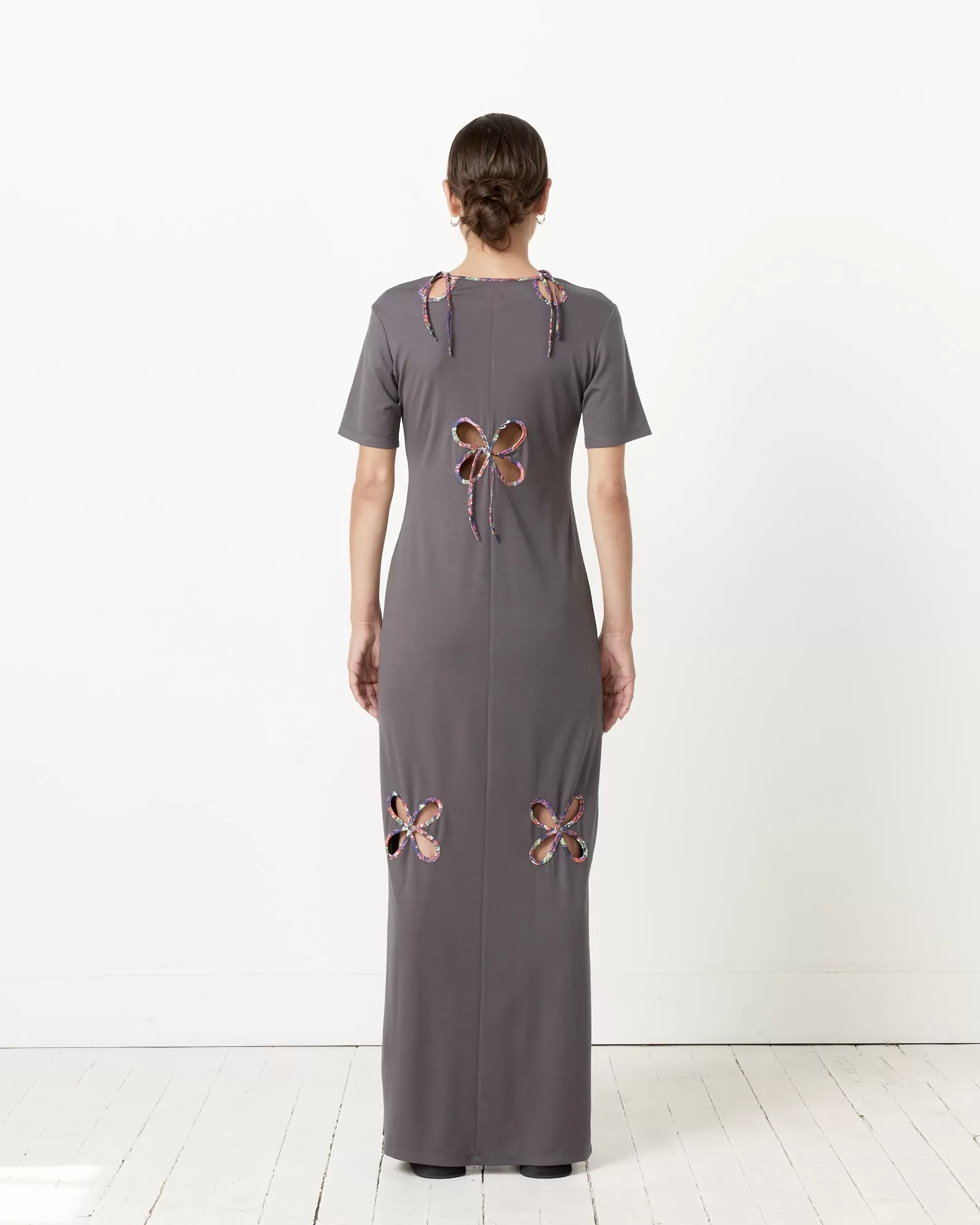 Petal Edged Flowers Dress in Dark Grey