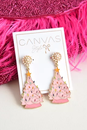 PINK CHRISTMAS TREE EARRINGS