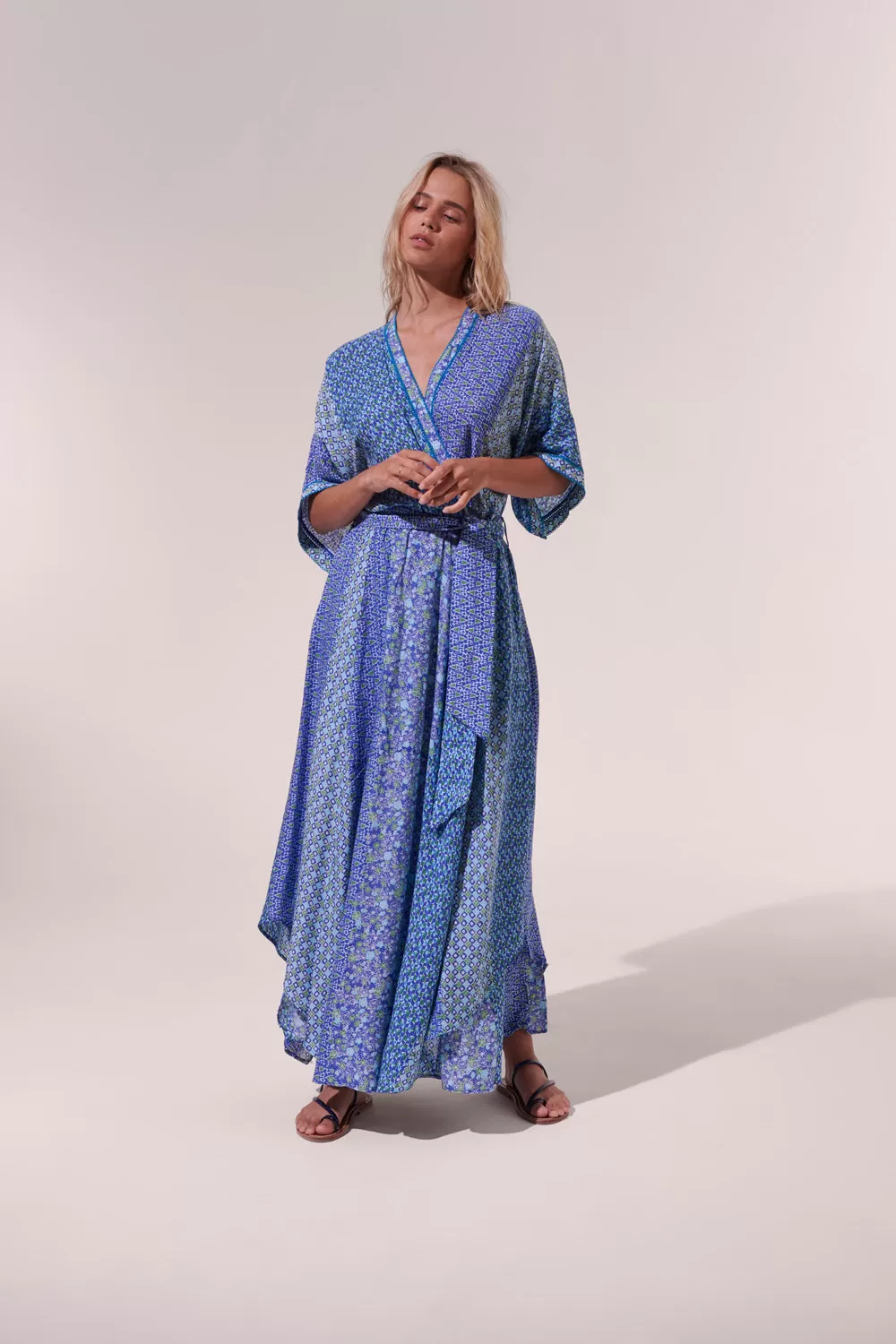 Poupette St. Barth - Long Dress Agnes - Blue Batik Stripe