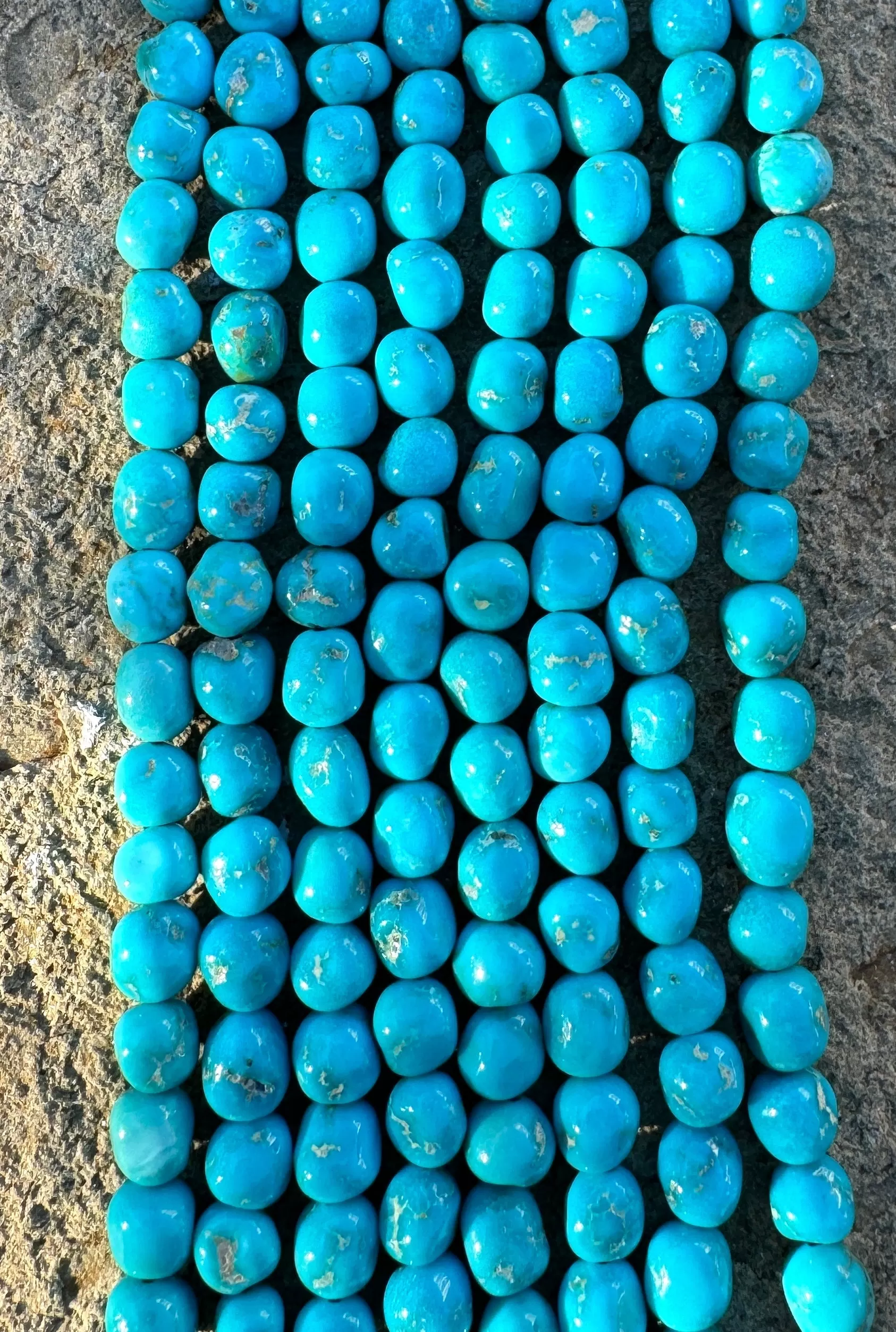 RARE Blue Ridge Turquoise (Nevada) 6mm Rounded Nugget Beads, 16 inch Strand