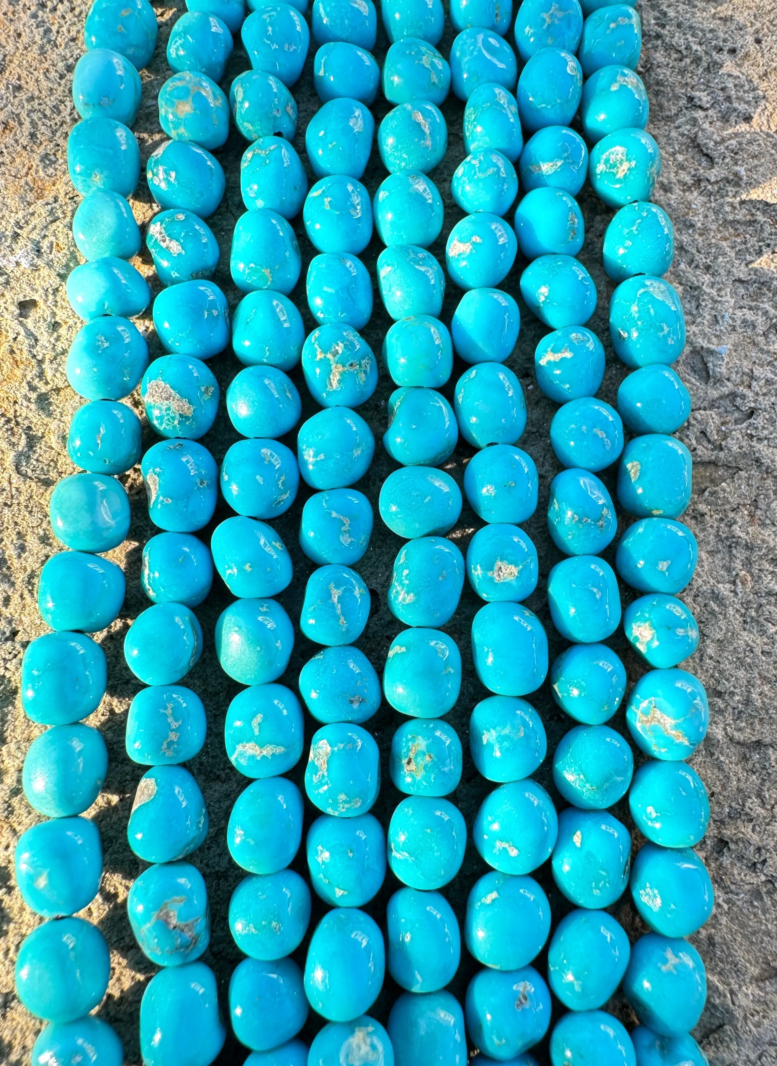 RARE Blue Ridge Turquoise (Nevada) 6mm Rounded Nugget Beads, 16 inch Strand