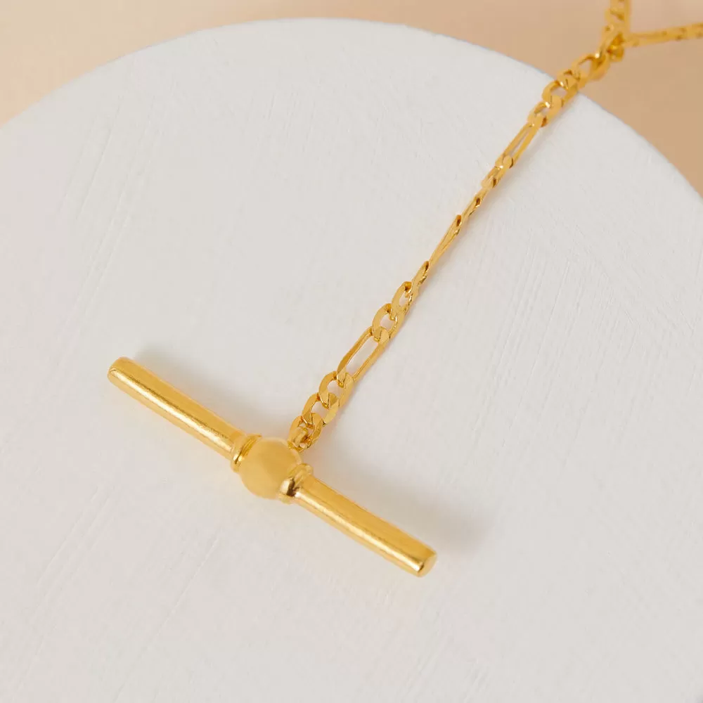 Real Gold Plated Z Heirloom T-bar Chain Necklace For Women By Accessorize London