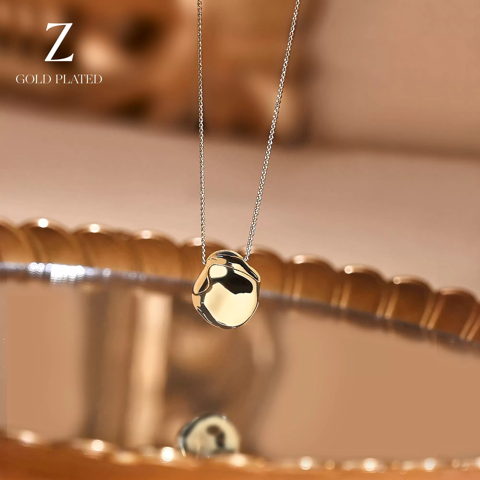 Real Gold-Plated Z  Organic Shape Pendant Necklace