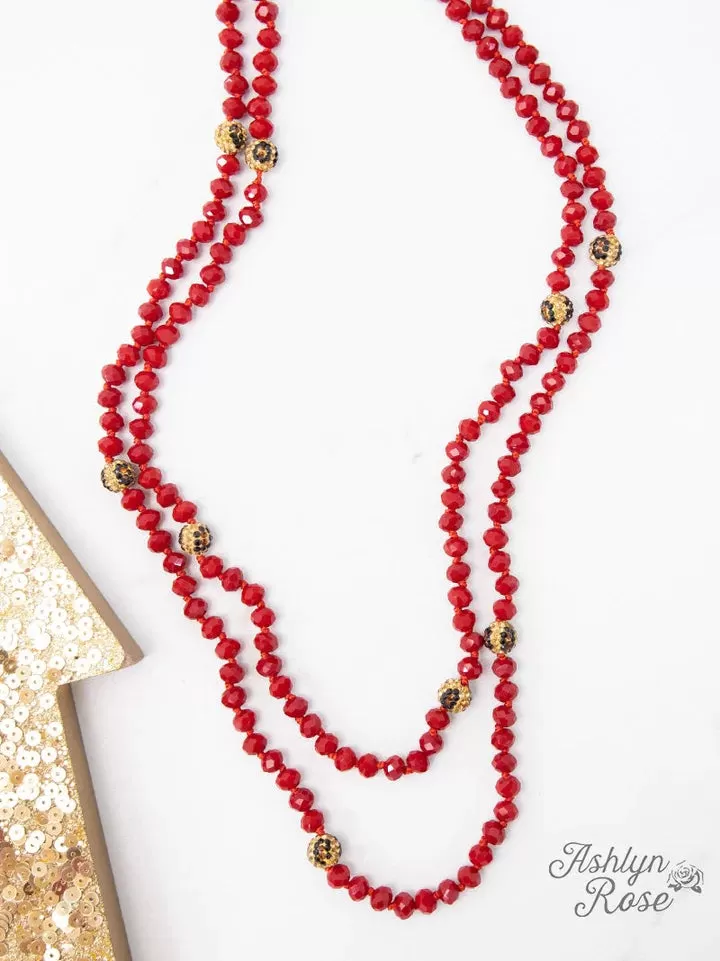 *Red & Leopard Crystal Beaded 60" Layering Necklace