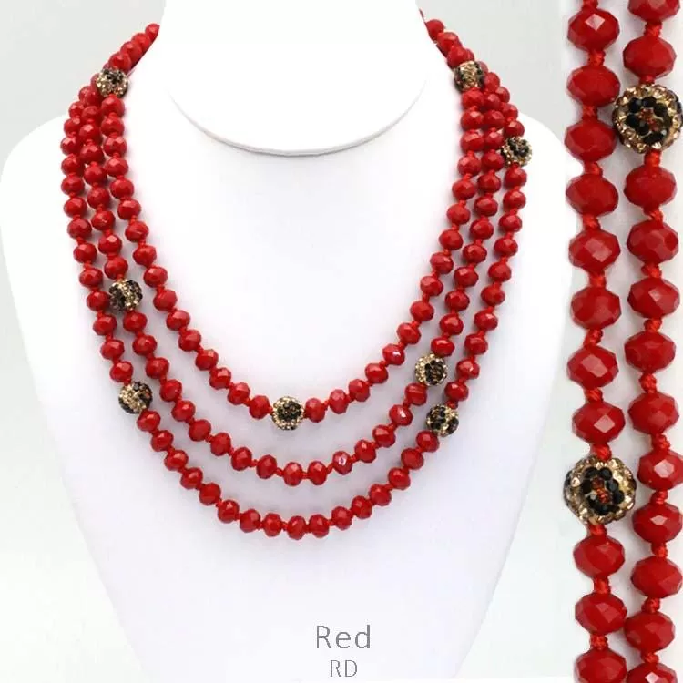 *Red & Leopard Crystal Beaded 60" Layering Necklace