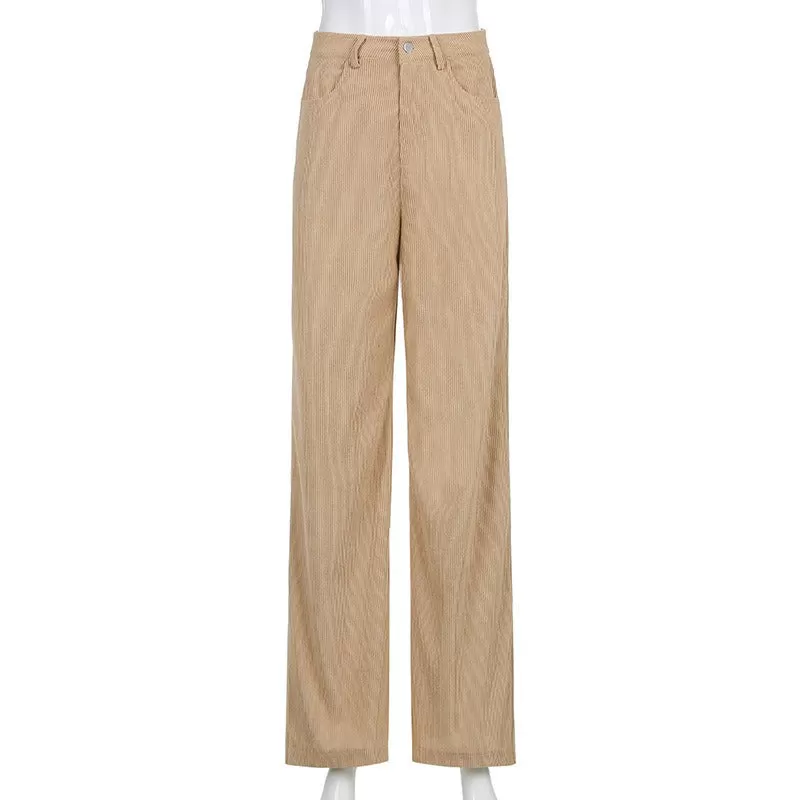 Retro Solid Corduroy High Waist Wide Leg Pants (5 colors)