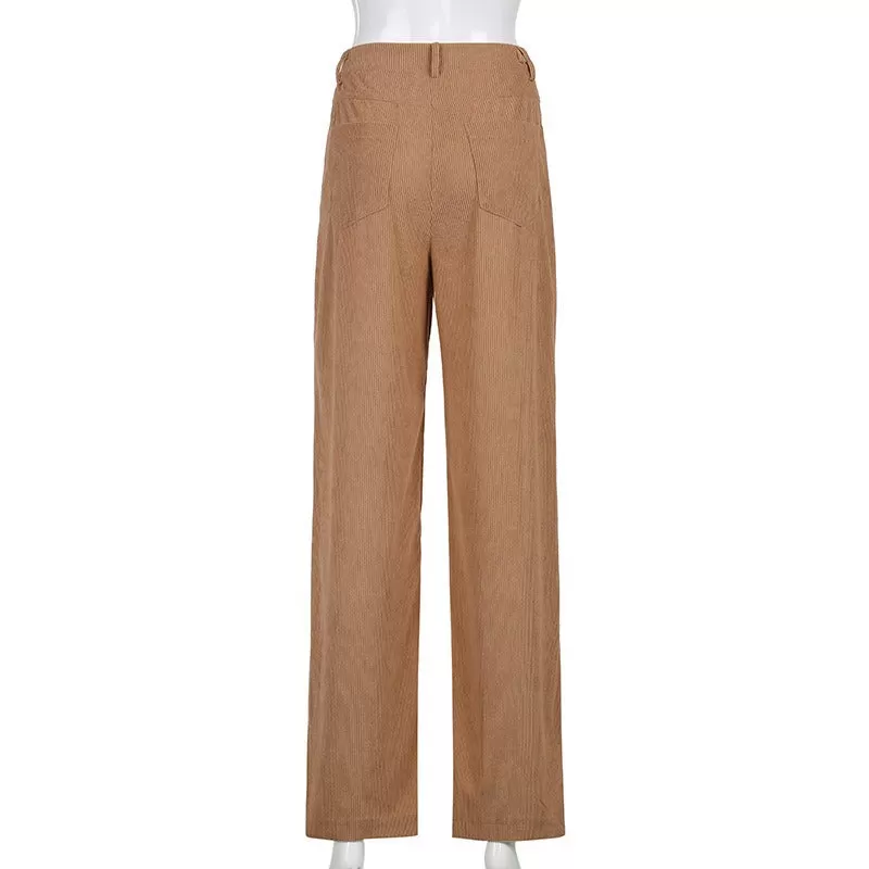 Retro Solid Corduroy High Waist Wide Leg Pants (5 colors)