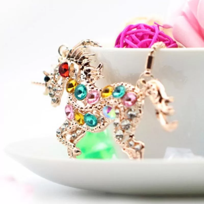 Ride a Rainbow Unicorn Multi Gem and Gold Necklace