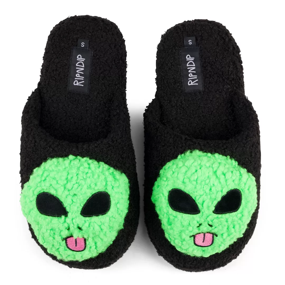 RIPNDIP LORD ALIEN PLUSH FACE HOUSE SLIPPERS-BLACK