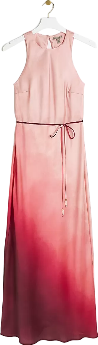 River Island Pink Belted Ombre Slip Midi Dress BNWT UK 8