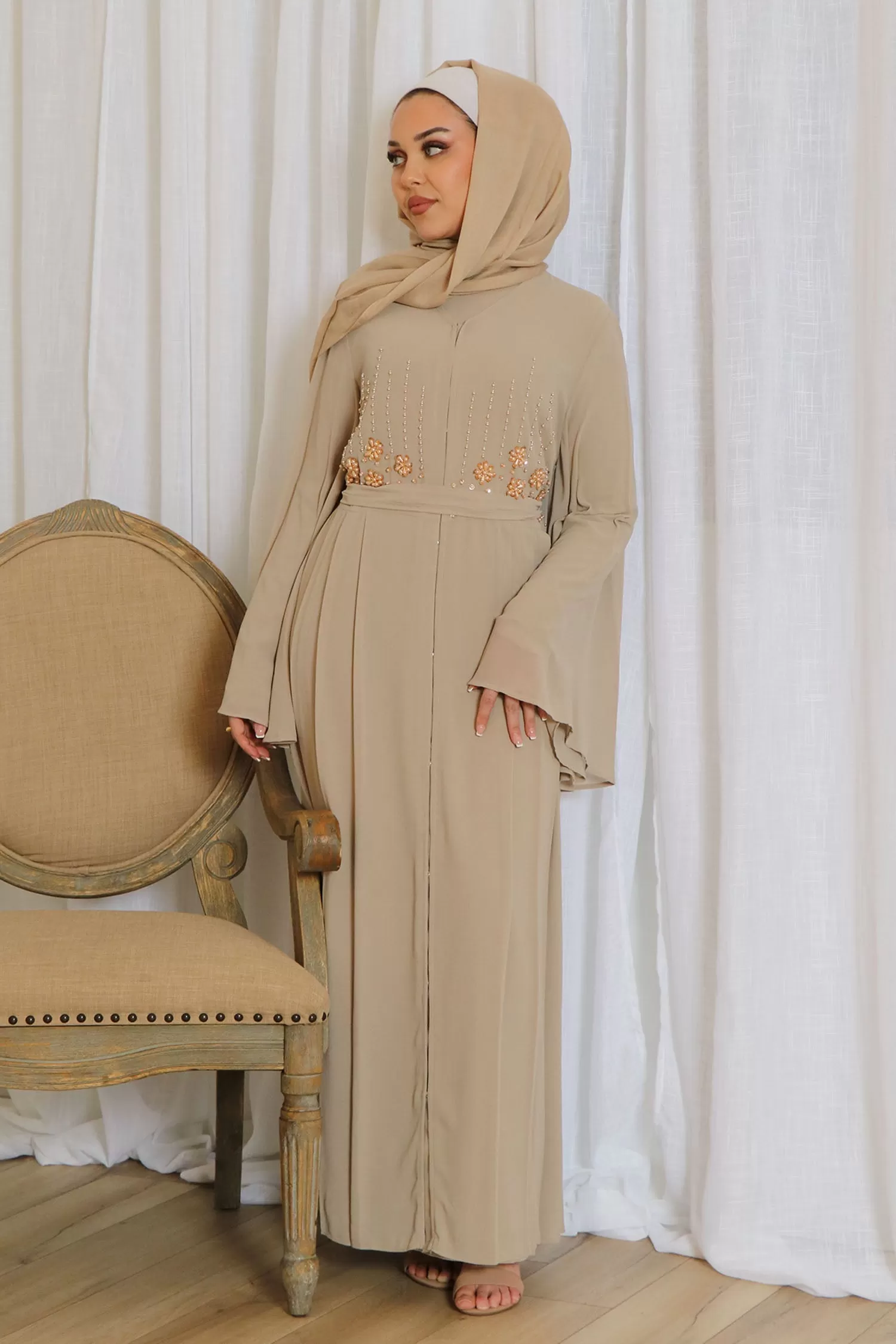 Rosalia Chiffon Layered Abaya - Sand