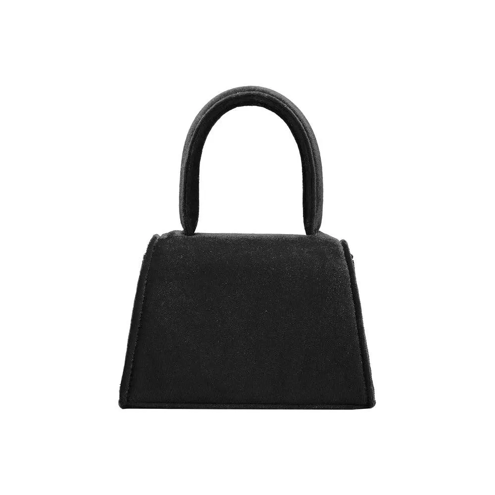 Sabrina Black Mini Velvet Top Handle Bag