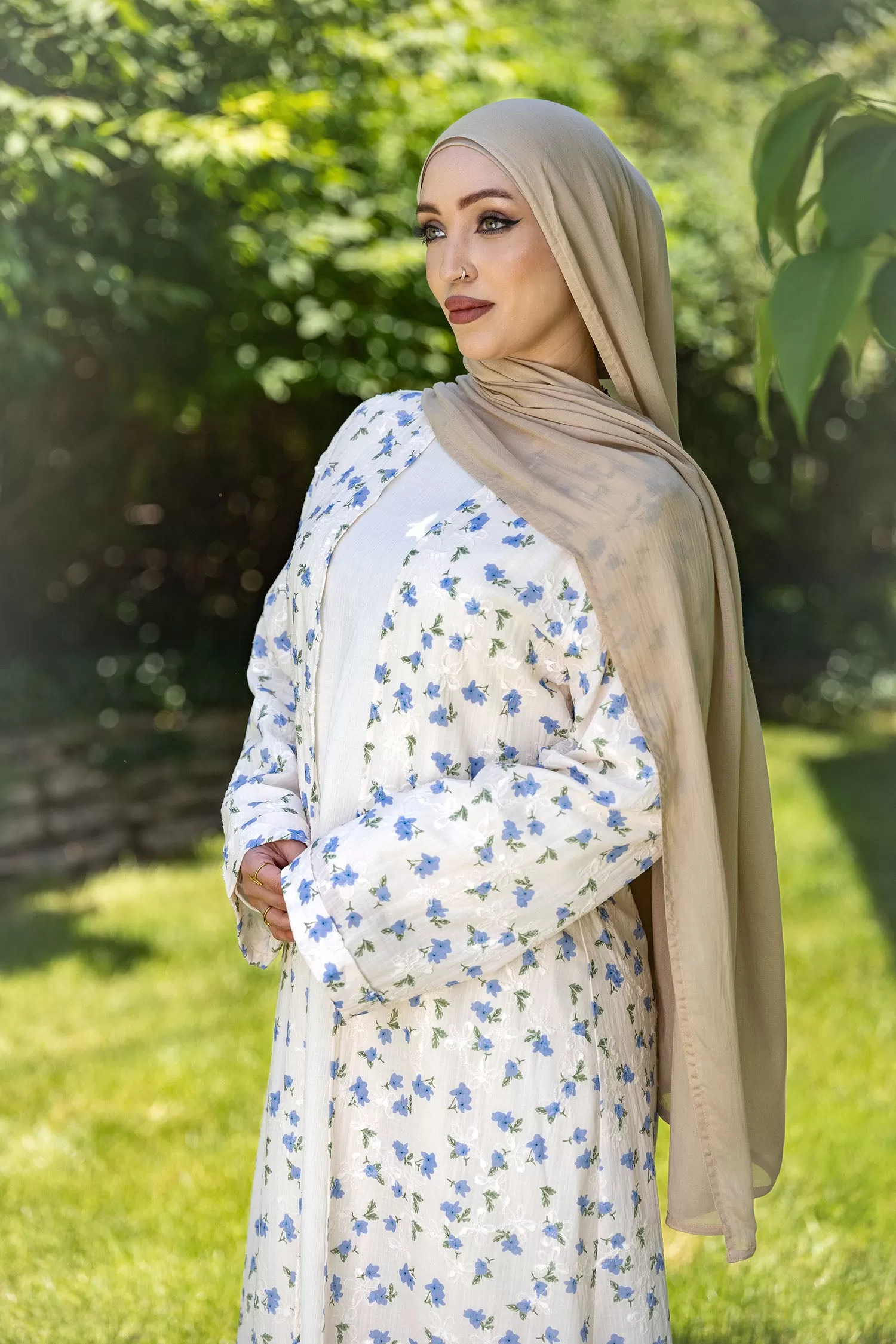 Safa Floral Abaya Set - Stormy Blue