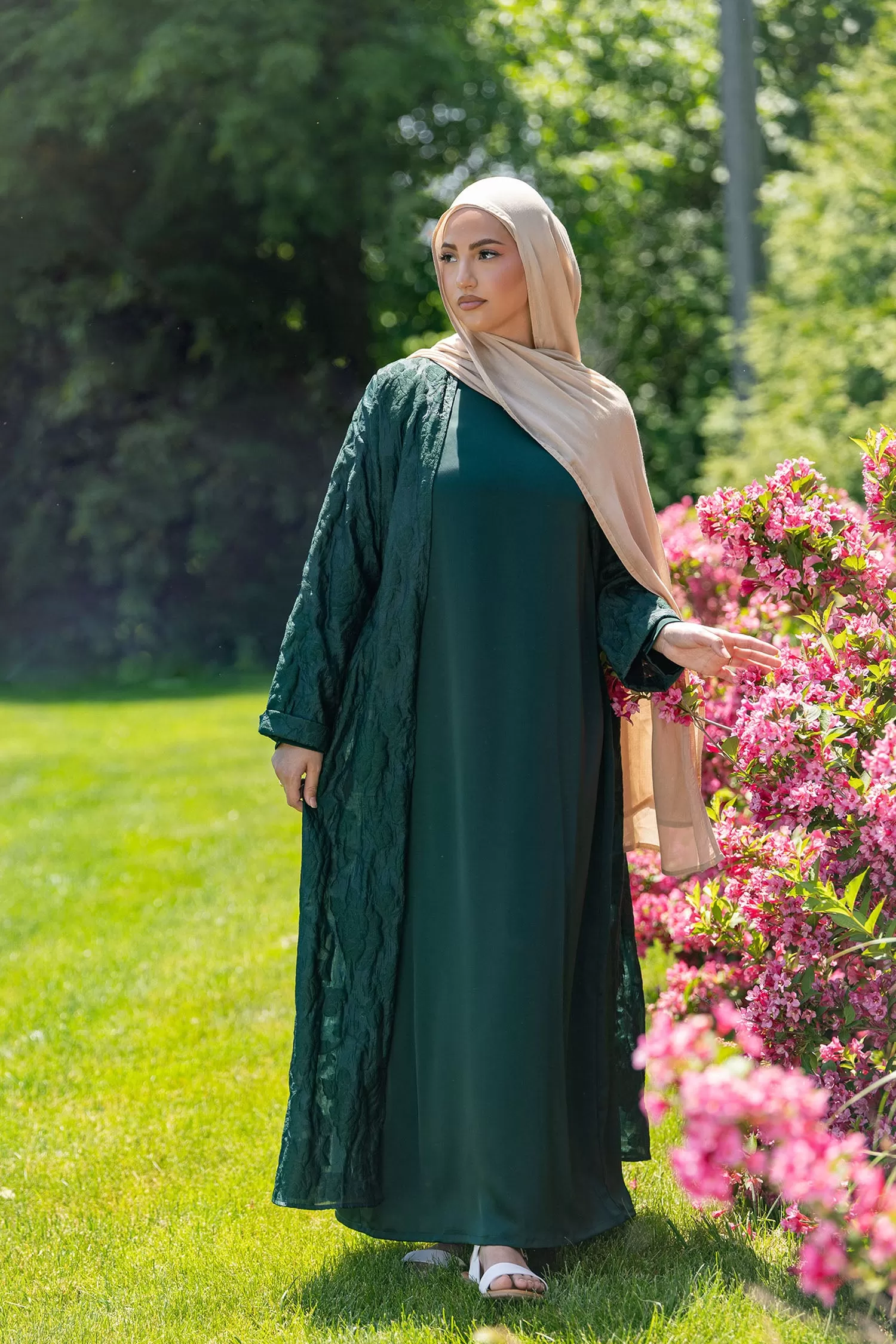 Safa Organza Abaya Set - Dark Green