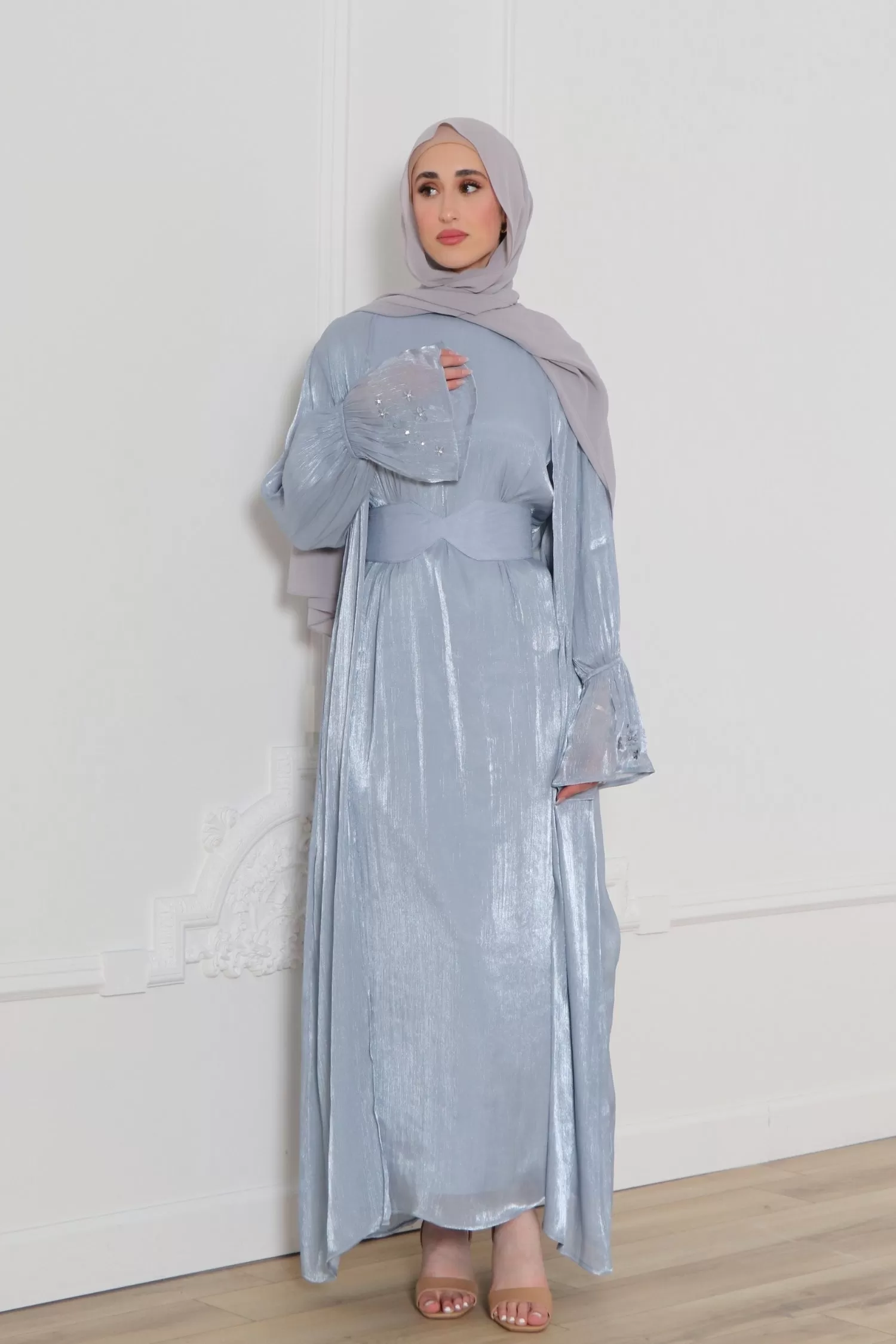 Safiya Organza Embroidery Set- Blue Gray