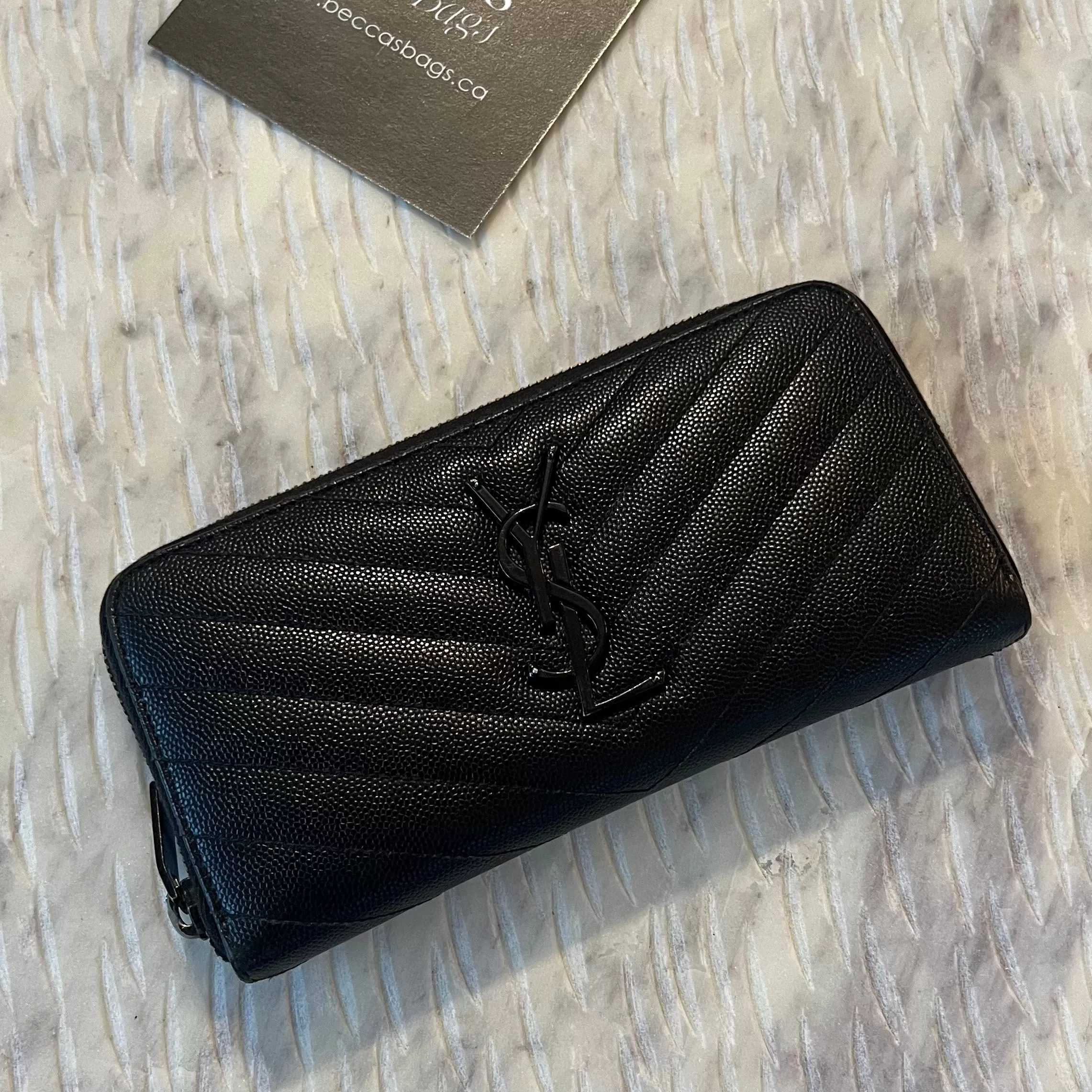 SAINT LAURENT CASSANDRE MATELASS ZIP AROUND WALLET IN GRAIN DE POUDRE EMBOSSED LEATHER