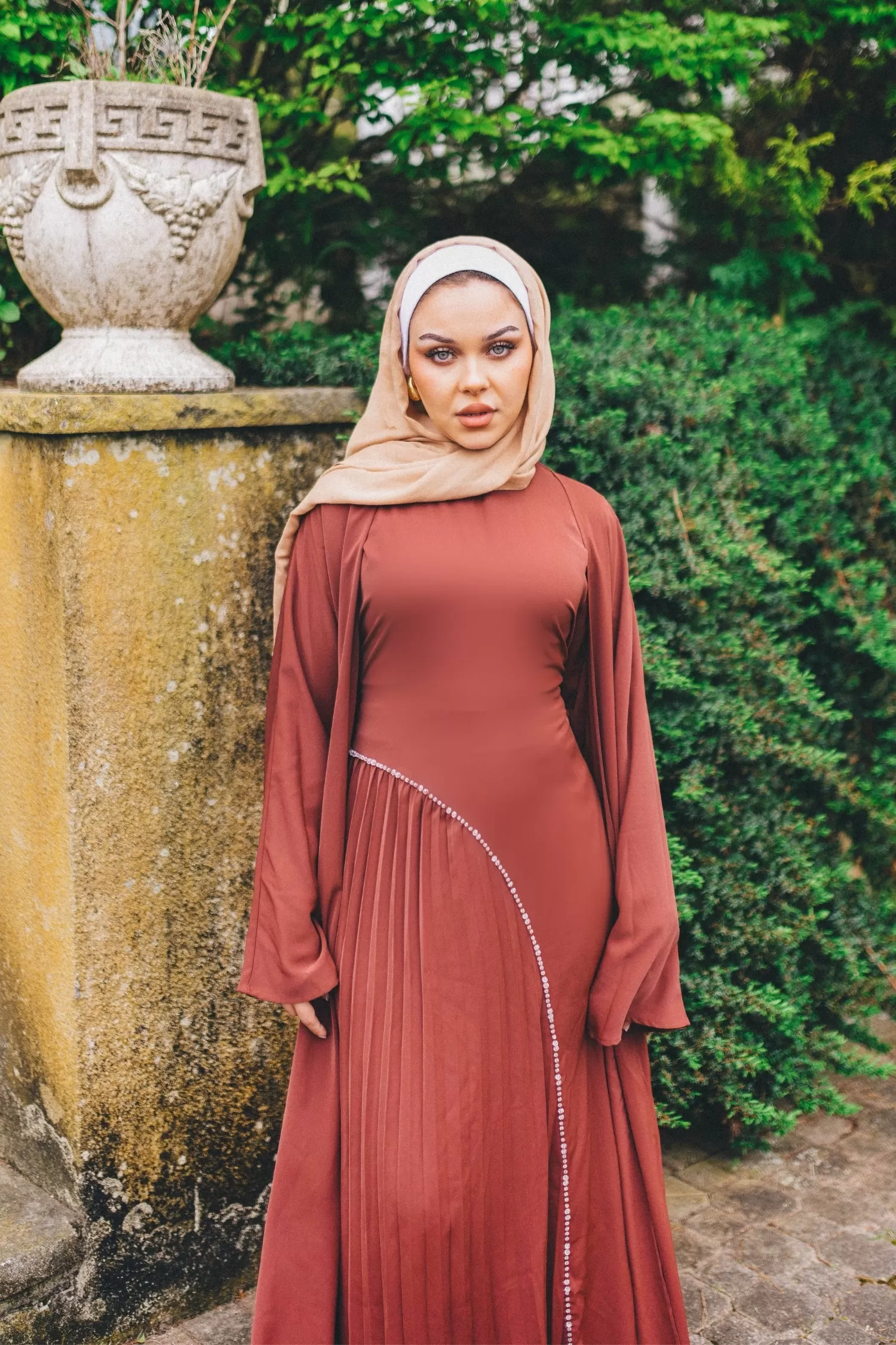 Samira Pleat Abaya Set - Mahogany