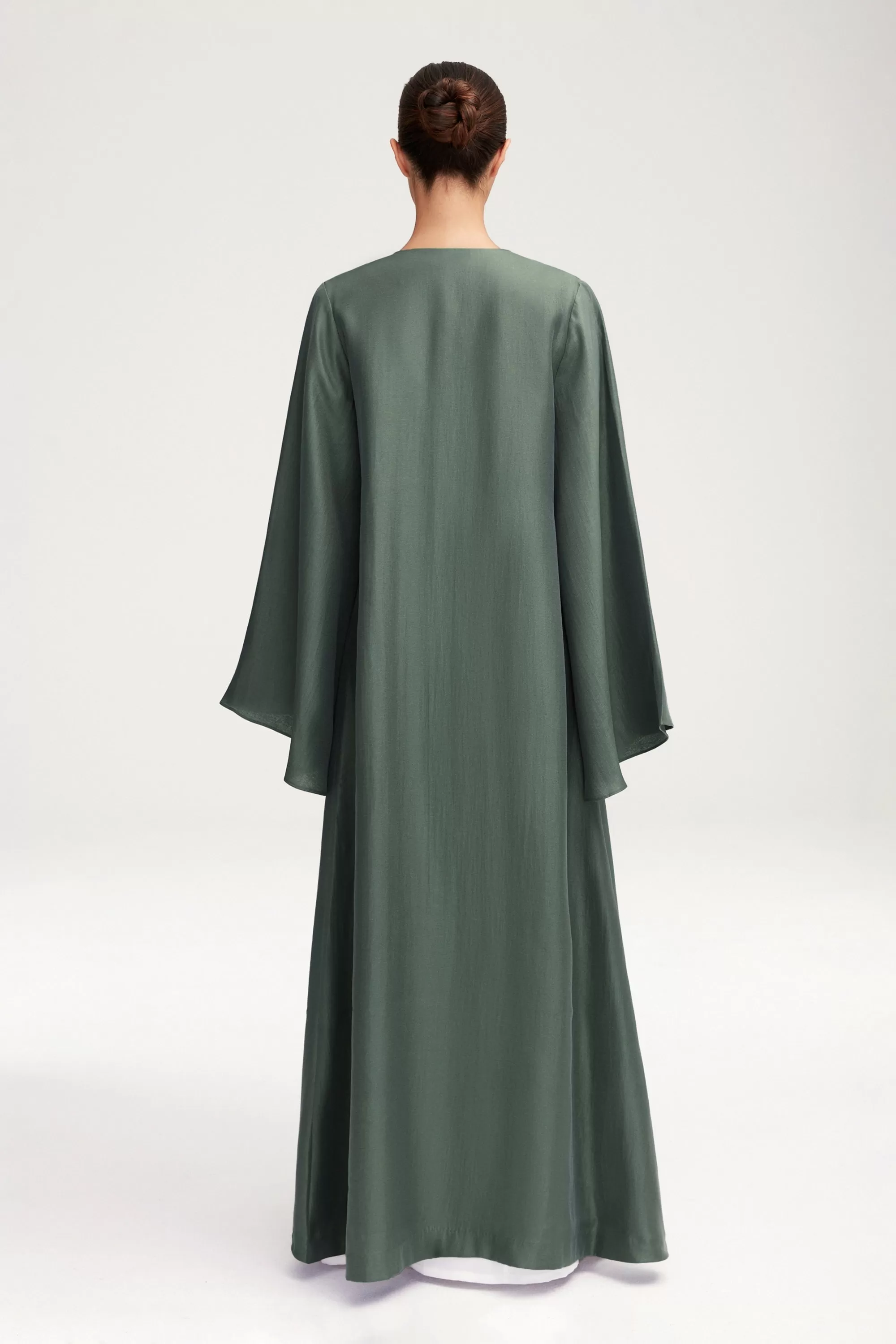 Seema Flare Sleeve Open Abaya - Dark Forest