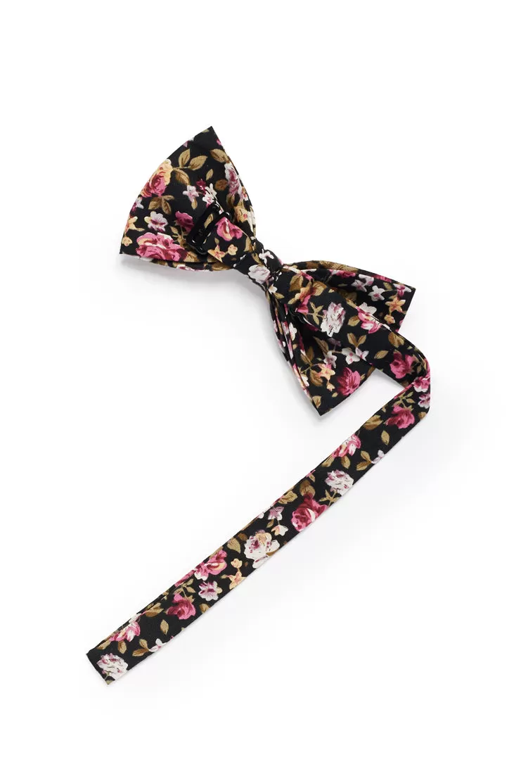 Shabby Floral Bow Tie - Black