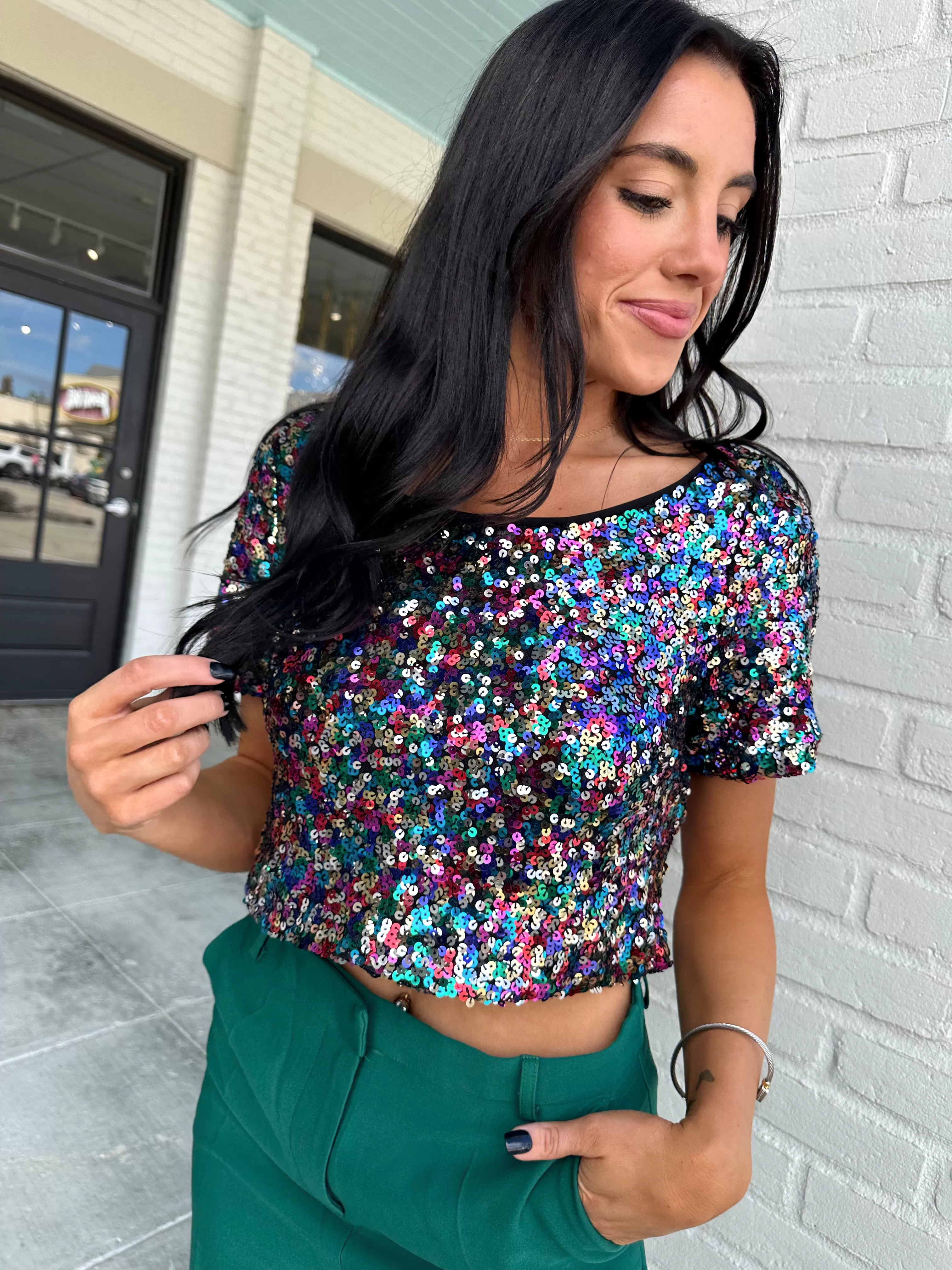 She Shines Sequin Crop Top