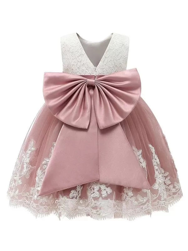 Sleeveless Bows Kids Tutu Flower Girl Dresses