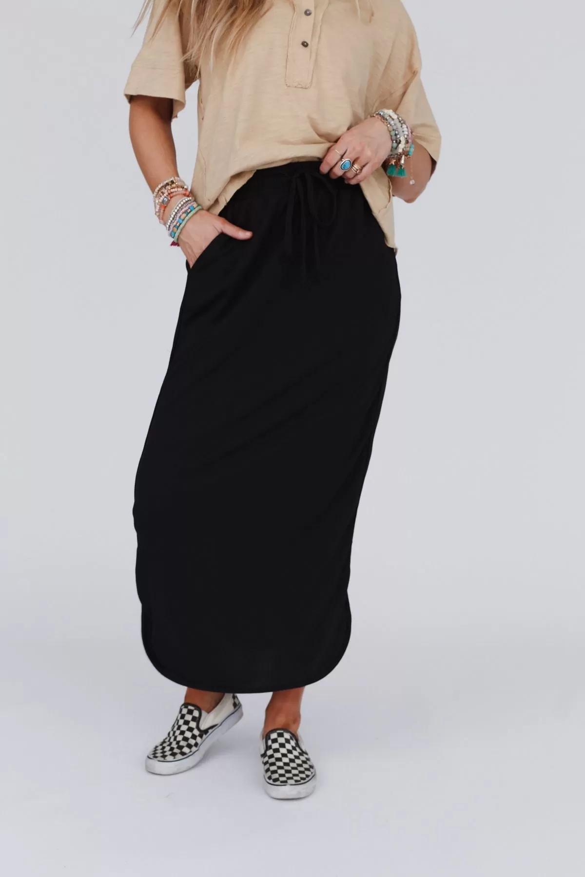 So Comfy Drawstring Maxi Skirt - Black