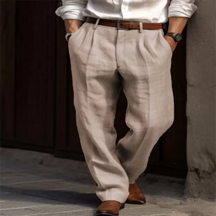 Solid Color Double Pleated Linen Pants (5 colors)