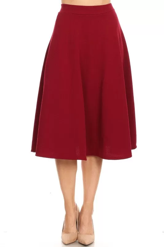 Solid Color High Waist A-line Midi Skirt (10 colors)