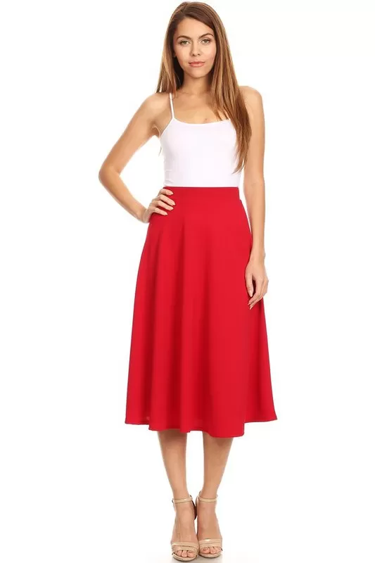 Solid Color High Waist A-line Midi Skirt (10 colors)