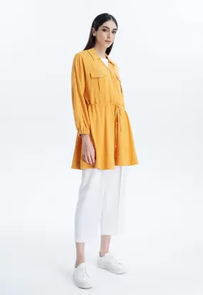 Solid Tunic Blouse With Drawstring Closure