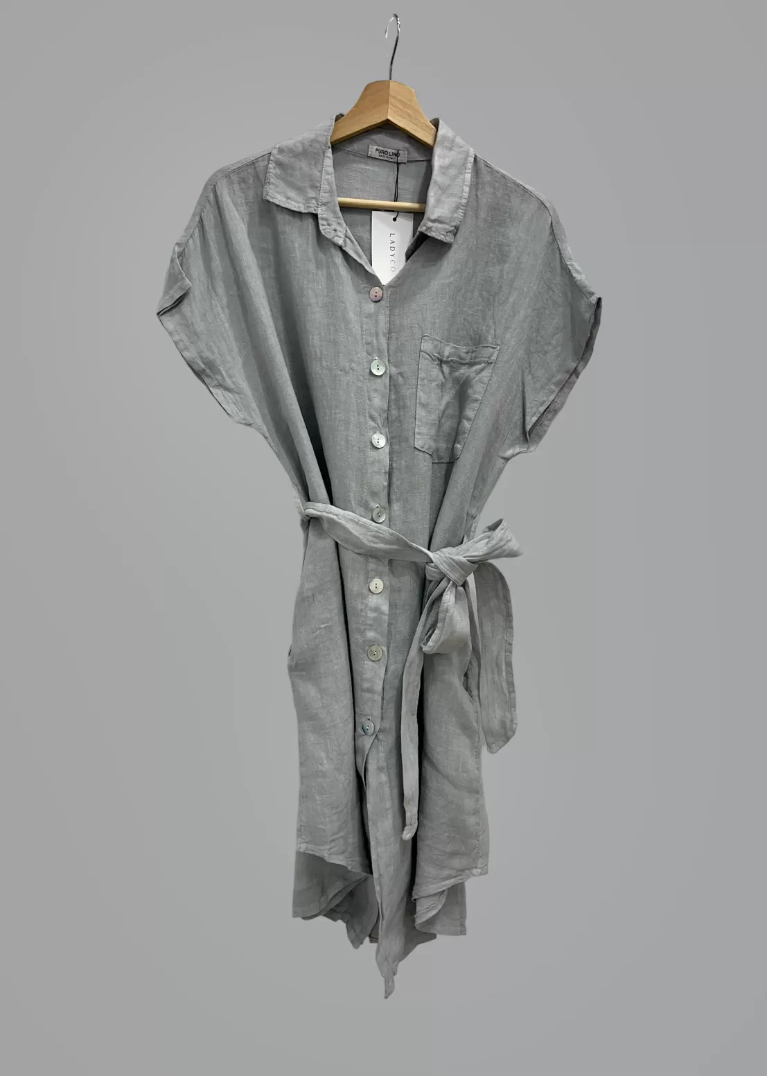 St. John Belted Linen Dress in Silver