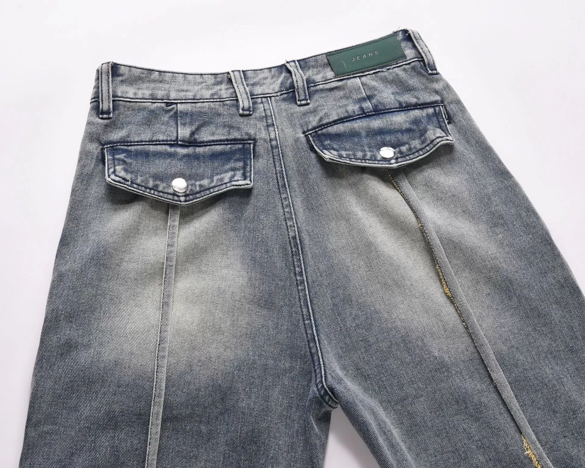 Street Retro Washed Pleated Slightly Flared Wide Leg Male Multipocket Denim Jeans