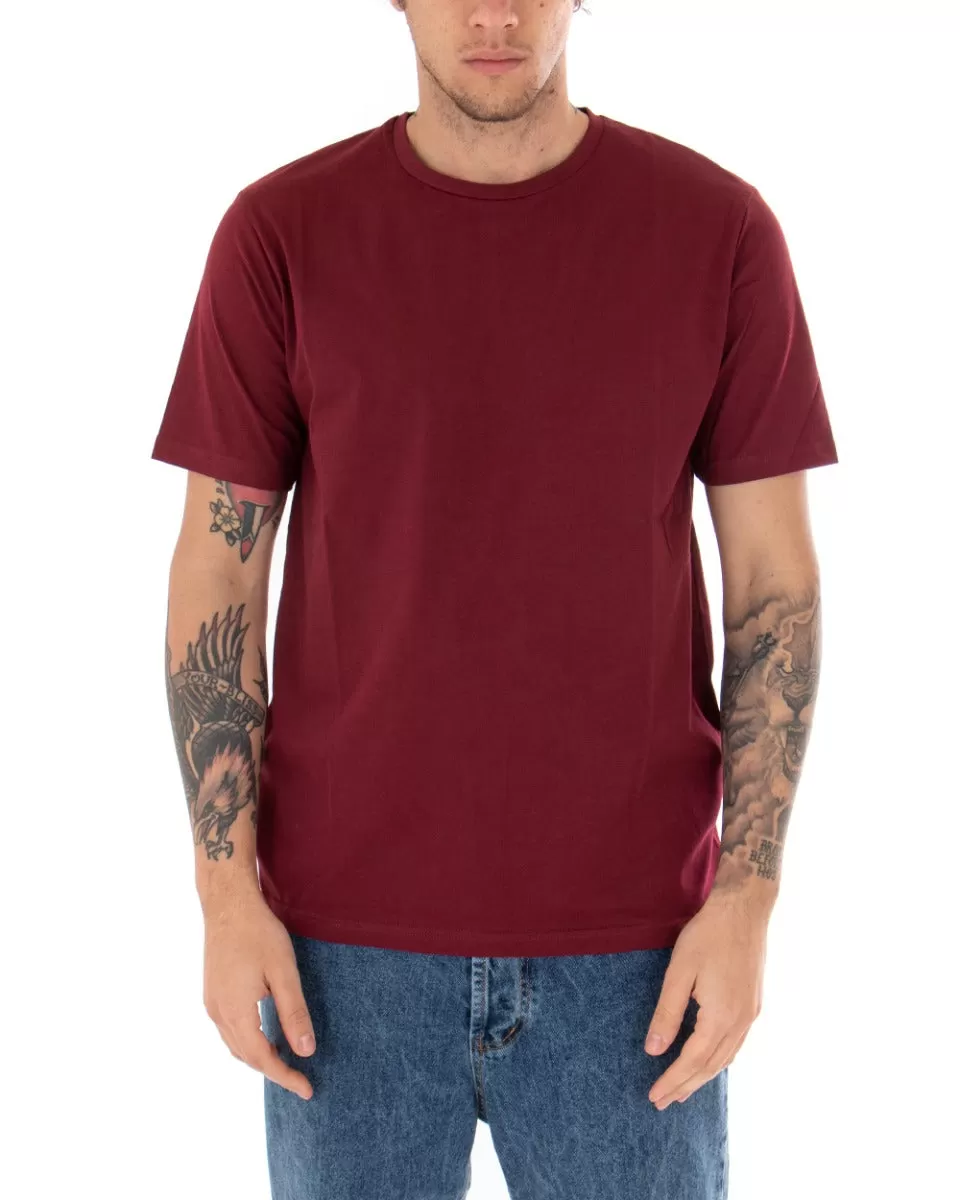 T-shirt Uomo Basic Tinta Unita Manica Corta Girocollo Bordeaux Casual GIOSAL-TS2913A