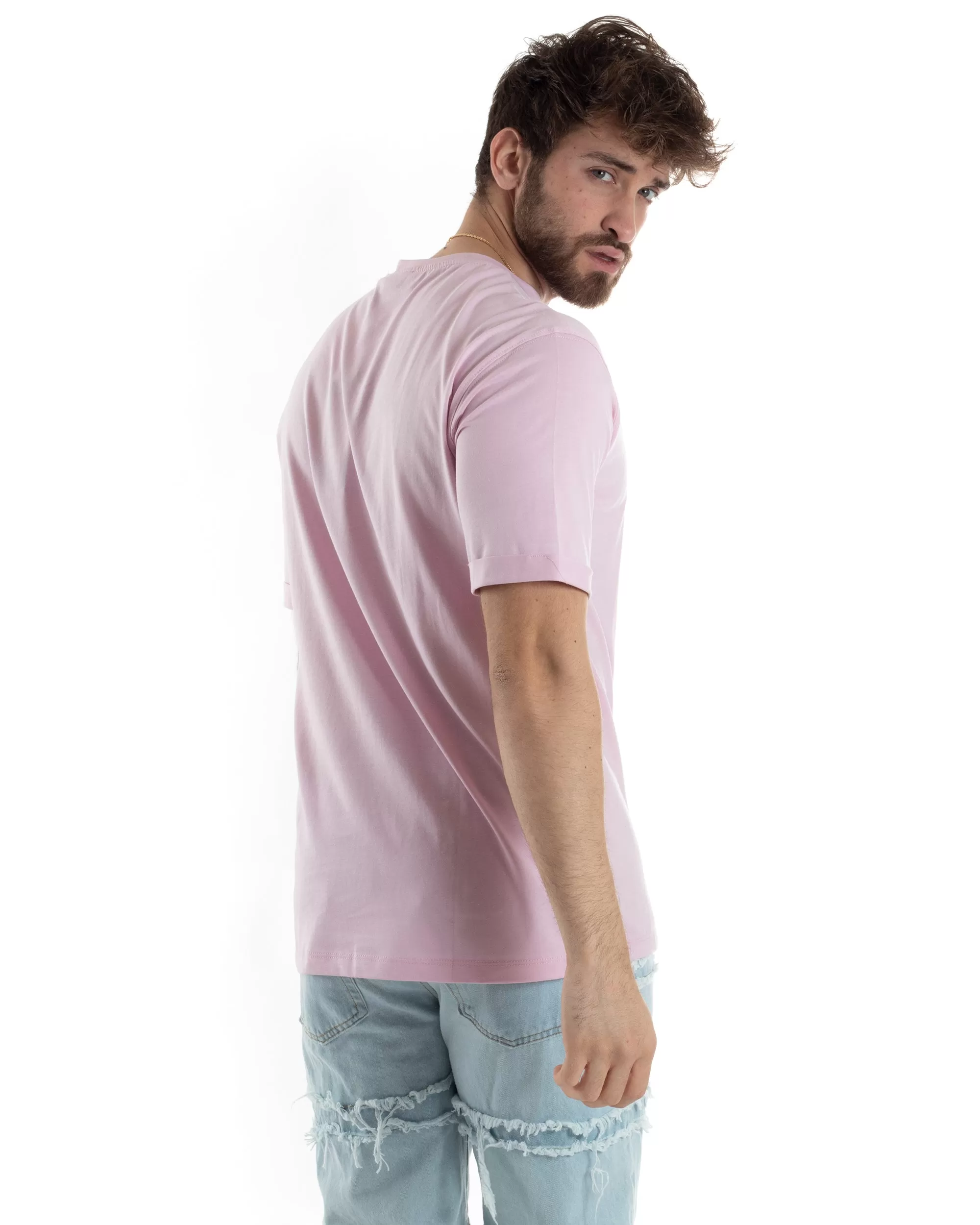 T-shirt Uomo Girocollo Basic Casual Regular Fit Tinta Unita Rosa GIOSAL-TS3054A